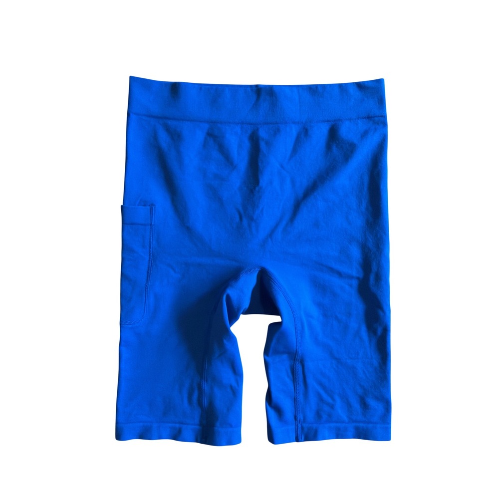 Thigh Society 9" Seamless Biker Shorts Blue High Rise Side Pocket S/M